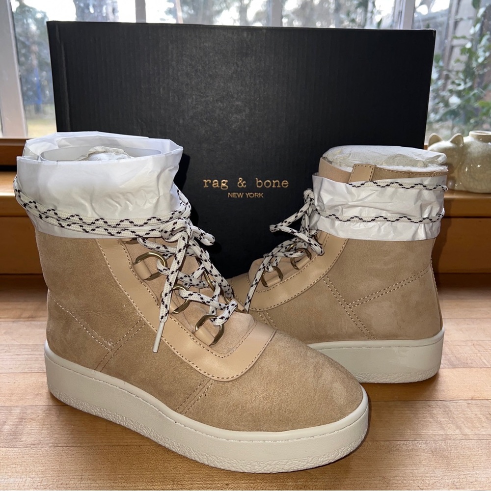 New In Box Rag and Bone Oslo Stone Beige Genuine Shearling Lined Boots EU 37 7